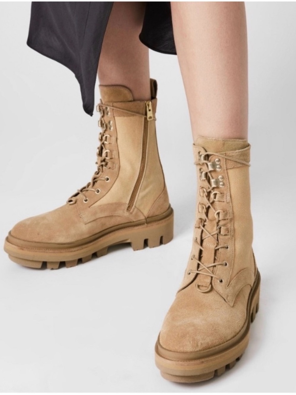 AllSaints Sand Lace-Up Suede Combat Boots